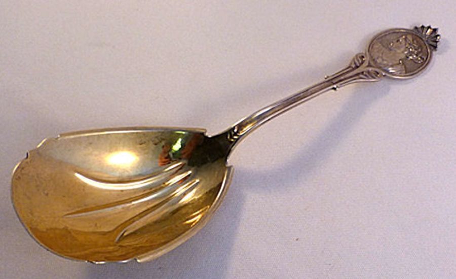 Medallion (Sterling, 1870) Large Solid Berry/Casserole Spoon by Wood & Hughes-1