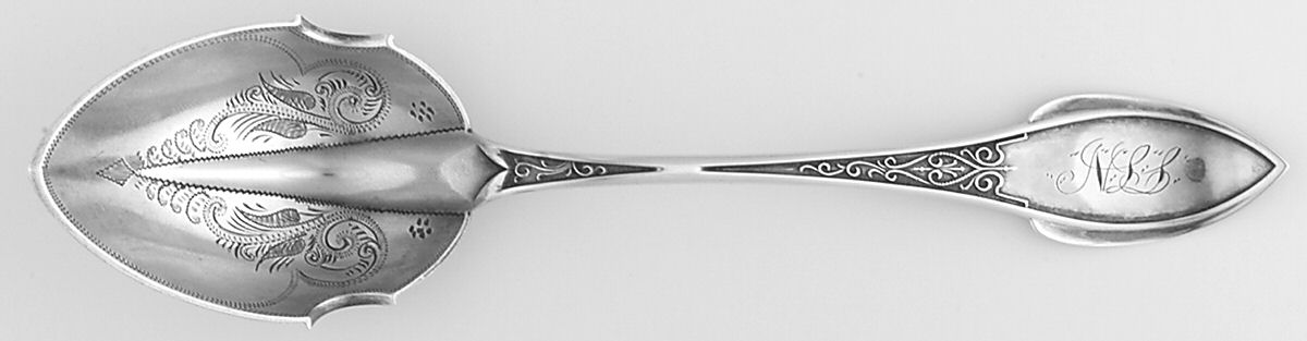 Zephyr (Sterling, 1870) Large Solid Jelly Server, Bright Cut by Wood & Hughes-1