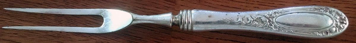 Blossom (Silverplate, 1909) Small Steak Carving Fork with Stainless Prongs by Wallace Silver-1