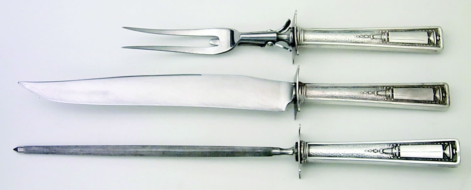Buckingham (Silverplate, 1924) Large 3-Piece Roast Carving Set w/ Stainless Blade by Wallace Silver-1