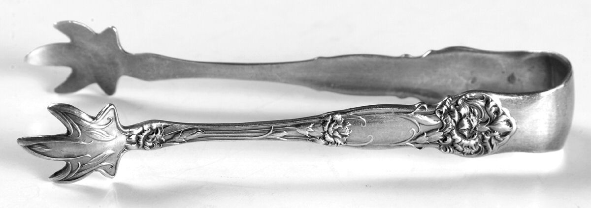 Carnation (Sterling, 1909) Bon Bon Tongs by Wallace Silver-1
