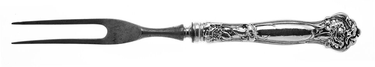 Carnation (Sterling, 1909) Small Steak Carving Fork with Stainless Prongs by Wallace Silver-1
