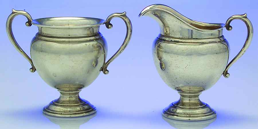 Coventry (Sterling, Hollowware) Mini Sterling Creamer and Open Sugar by Wallace Silver-1