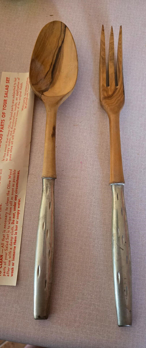 Discovery (Sterling, 1957) Wooden Bowl 2-Piece Salad Set by Wallace Silver-1