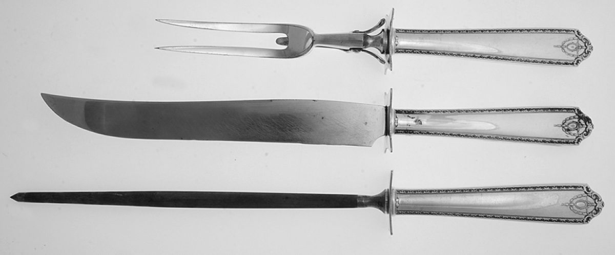 Dorothy Q (Silverplate, 1931) Large 3-Piece Roast Carving Set w/ Stainless Blade by Wallace Silver-1