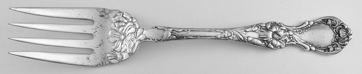 Floral (Silverplate, 1902) Medium Solid Cold Meat Serving Fork by Wallace Silver-1