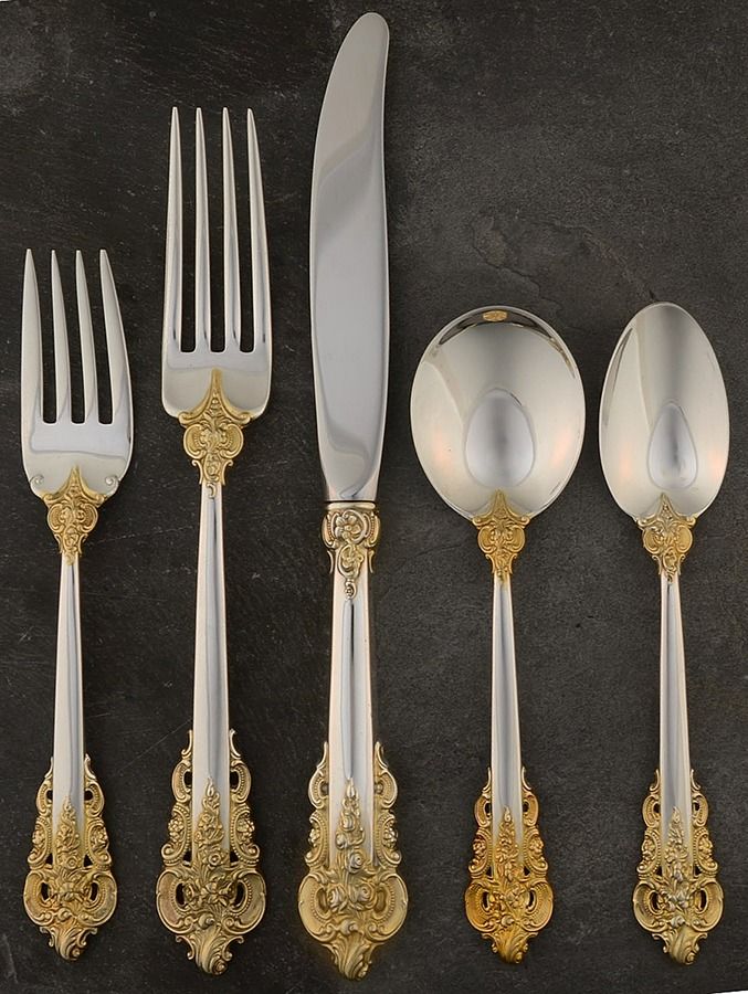 Golden Grande Baroque (Sterling, Gold Accent) 5 Piece Place Size Setting by Wallace Silver-1