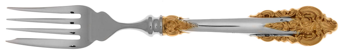 Golden Grande Baroque (Sterling, Gold Accent) Individual Hollow Fish Fork, Stainless Tines by Wallace Silver-1
