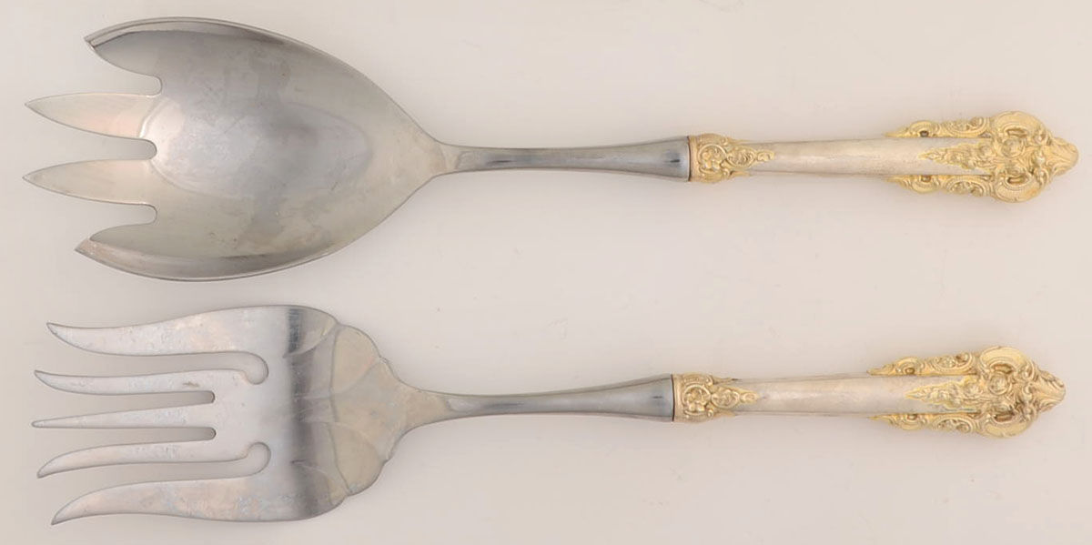 Golden Grande Baroque (Sterling, Gold Accent) 2 Pc Salad Set with Stainless Bowl by Wallace Silver-1