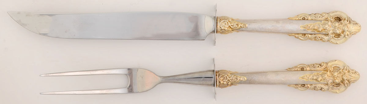 Golden Grande Baroque (Sterling, Gold Accent) Small Stainless Blade 2-Piece Steak Carving Set by Wallace Silver-1