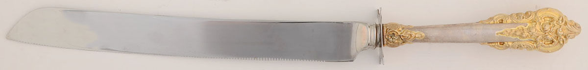 Golden Grande Baroque (Sterling, Gold Accent) Cake Knife with Stainless Blade by Wallace Silver-1