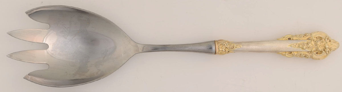 Golden Grande Baroque (Sterling, Gold Accent) Salad Servng Spoon with Stainless Bowl by Wallace Silver-1