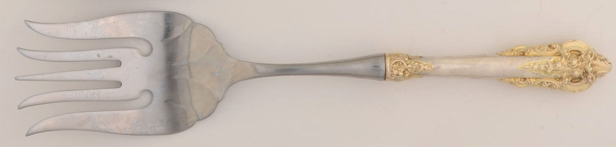 Golden Grande Baroque (Sterling, Gold Accent) Salad Serving Fork with Stainless Prongs by Wallace Silver-1