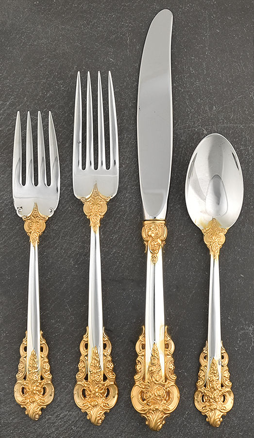 Golden Grande Baroque (Sterling, Gold Accent) 4 Piece Place Size Setting by Wallace Silver-1