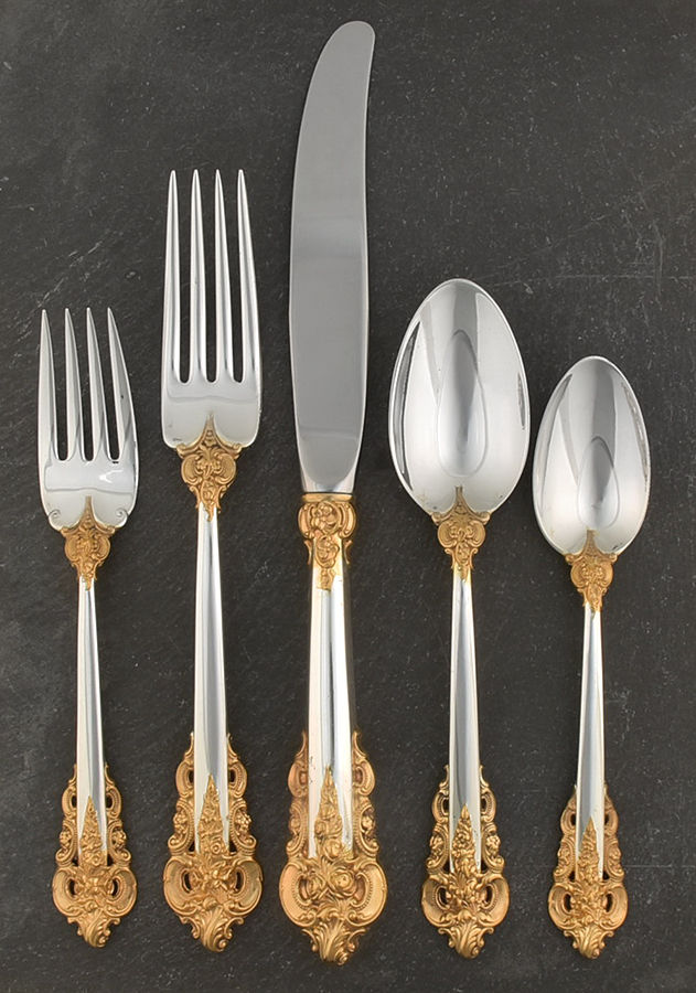 Golden Grande Baroque (Sterling, Gold Accent) 5 Piece Dinner Size Setting by Wallace Silver-1