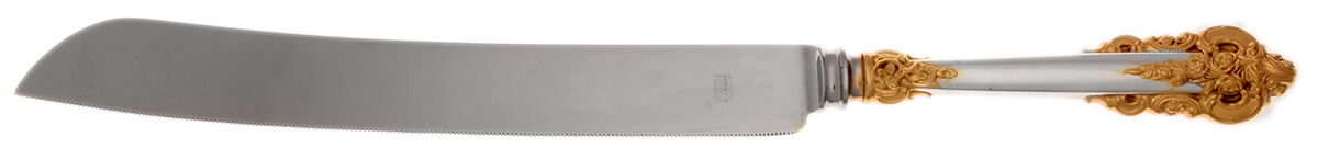 Golden Grande Baroque (Sterling, Gold Accent) Cake Knife with Stainless Blade by Wallace Silver-1