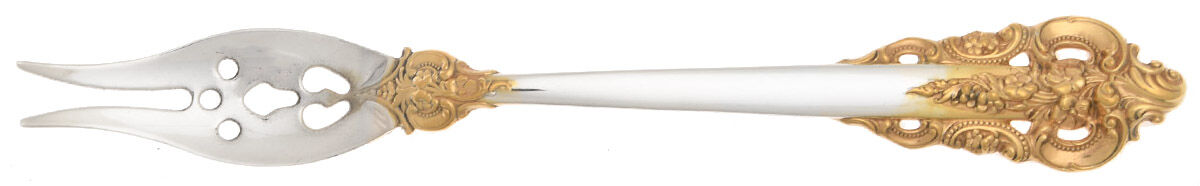 Golden Grande Baroque (Sterling, Gold Accent) Olive Fork with Short Handle HC by Wallace Silver-1