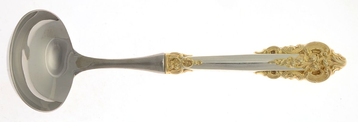 Golden Grande Baroque (Sterling, Gold Accent) Hollow Handle Gravy Ladle with Stainless Bowl by Wallace Silver-1