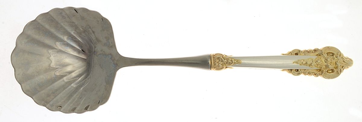 Golden Grande Baroque (Sterling, Gold Accent) Casserole Spoon with Stainless Shell Bowl by Wallace Silver-1