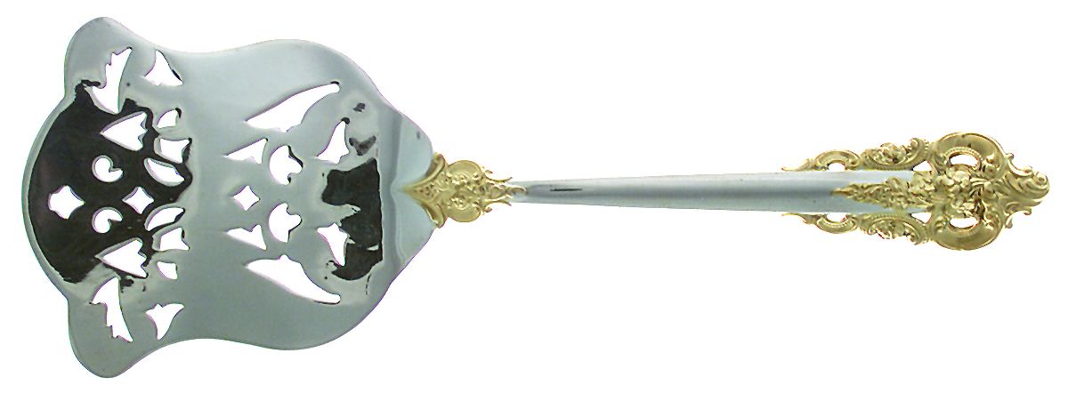 Golden Grande Baroque (Sterling, Gold Accent) Solid Asparagus Server by Wallace Silver-1