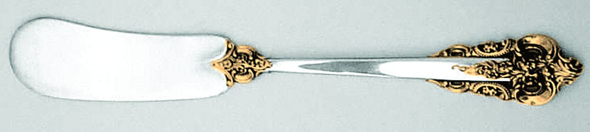 Golden Grande Baroque (Sterling, Gold Accent) Flat Handle Butter Spreader by Wallace Silver-1