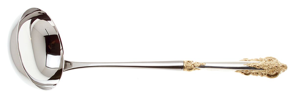 Golden Grande Baroque (Sterling, Gold Accent) Soup Ladle with Stainless Bowl by Wallace Silver-1