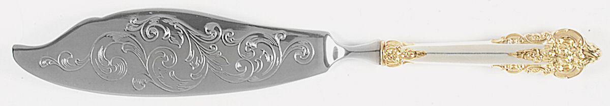 Golden Grande Baroque (Sterling, Gold Accent) Engraved Fish Serving Knife-Stainless Blade by Wallace Silver-1