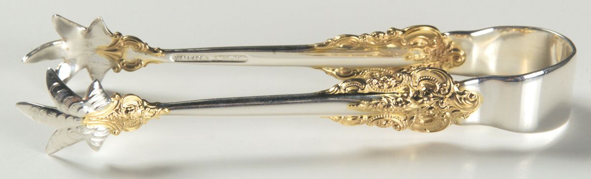 Golden Grande Baroque (Sterling, Gold Accent) Sugar Tongs by Wallace Silver-1