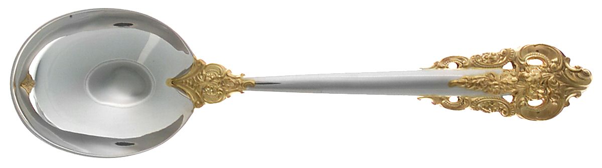 Golden Grande Baroque (Sterling, Gold Accent) Round Bowl Soup Spoon (Gumbo) by Wallace Silver-1