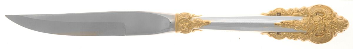 Golden Grande Baroque (Sterling, Gold Accent) Individual Steak Knife w/Bevel Blade by Wallace Silver-1