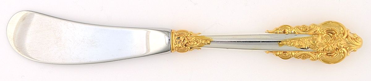 Golden Grande Baroque (Sterling, Gold Accent) Butter Spreader Hollow Hdl-Paddle/Stainless Blade by Wallace Silver-1