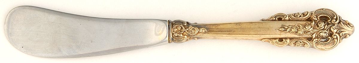 Golden Grande Barogue (Sterling, Gold Vermeil) Butter Spreader Hollow Hdl-Paddle/Stainless Blade by Wallace Silver-1