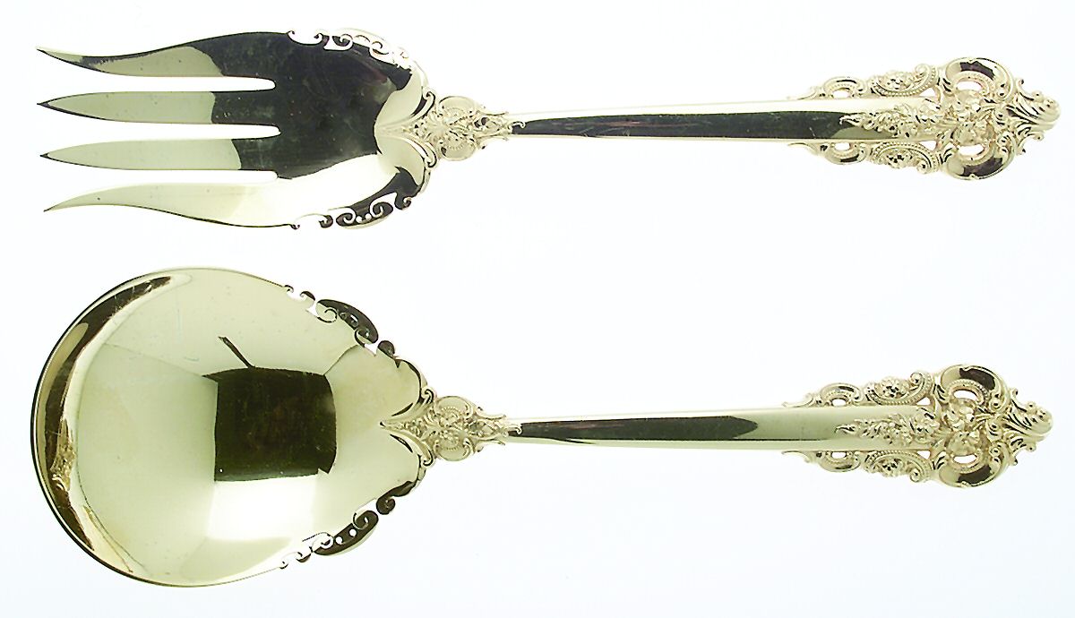 Golden Grande Barogue (Sterling, Gold Vermeil) (2 Pc) Solid Salad Set by Wallace Silver-1