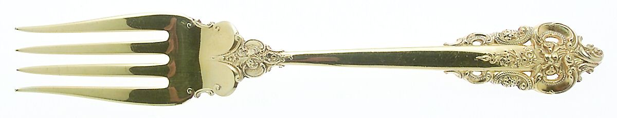 Golden Grande Barogue (Sterling, Gold Vermeil) Medium Solid Cold Meat Serving Fork by Wallace Silver-1