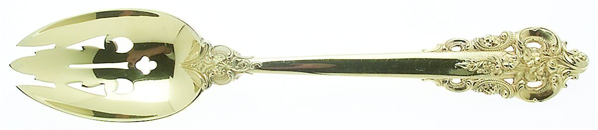 Golden Grande Barogue (Sterling, Gold Vermeil) Pierced Tablespoon (Serving Spoon) by Wallace Silver-1