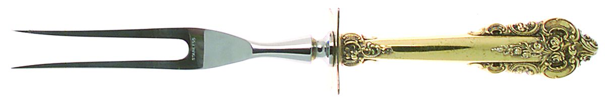 Golden Grande Barogue (Sterling, Gold Vermeil) Large Stainless-Prong Roast Carving Fork by Wallace Silver-1
