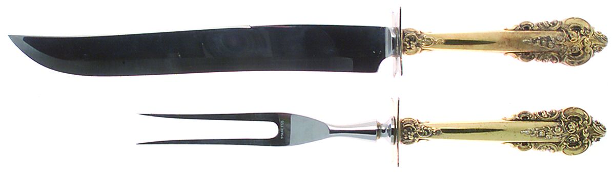 Golden Grande Barogue (Sterling, Gold Vermeil) Large 2-Piece Roast Carving Set w/ Stainless Blade by Wallace Silver-1