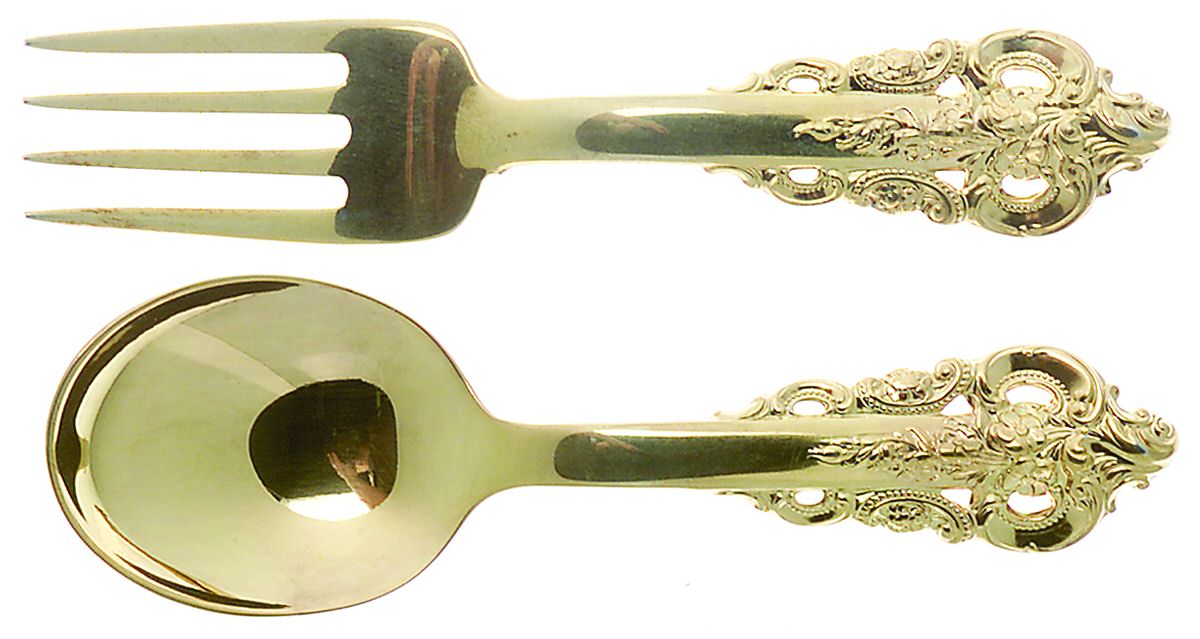 Golden Grande Barogue (Sterling, Gold Vermeil) 2 Pc Baby Set (BF, BS) by Wallace Silver-1