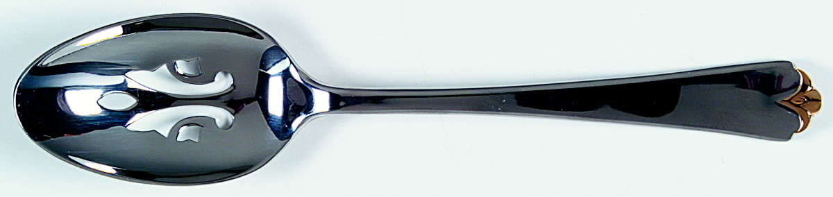 Golden Lotus (Stainless, Gold Accent Pierced Tablespoon (Serving Spoon) by Wallace Silver-1