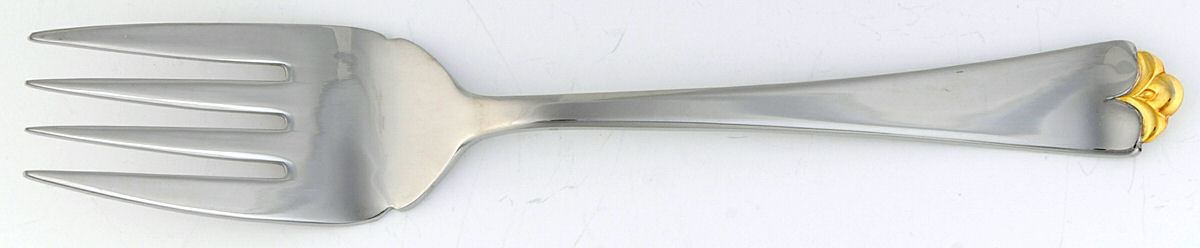 Golden Lotus (Stainless, Gold Accent Medium Solid Cold Meat Serving Fork by Wallace Silver-1