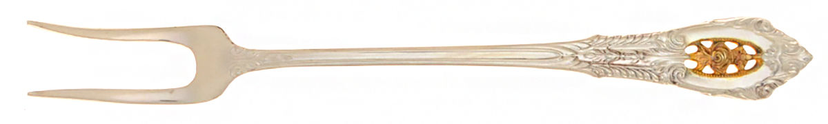 Golden Rose Point (Sterling, 1988, Gold Accent Rose) Short Handle Pickle/Olive Fork by Wallace Silver-1