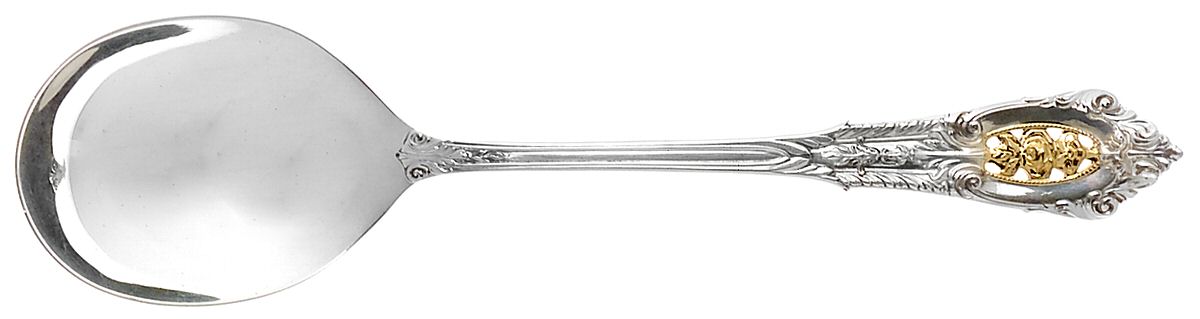 Golden Rose Point (Sterling, 1988, Gold Accent Rose) Sugar Spoon by Wallace Silver-1