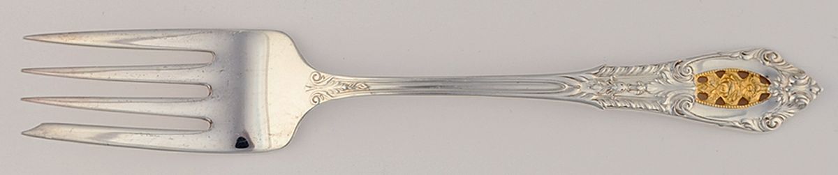 Golden Rose Point (Sterling, 1988, Gold Accent Rose) Individual Salad Fork by Wallace Silver-1