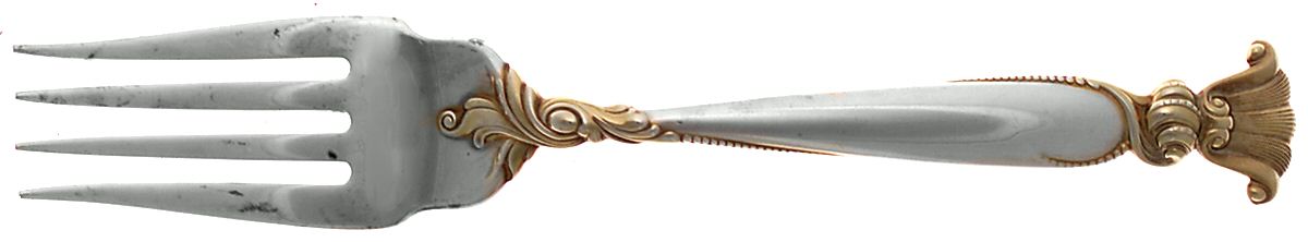 Golden Romance of The Sea (Sterling, Gold Accent) Medium Solid Cold Meat Serving Fork by Wallace Silver-1