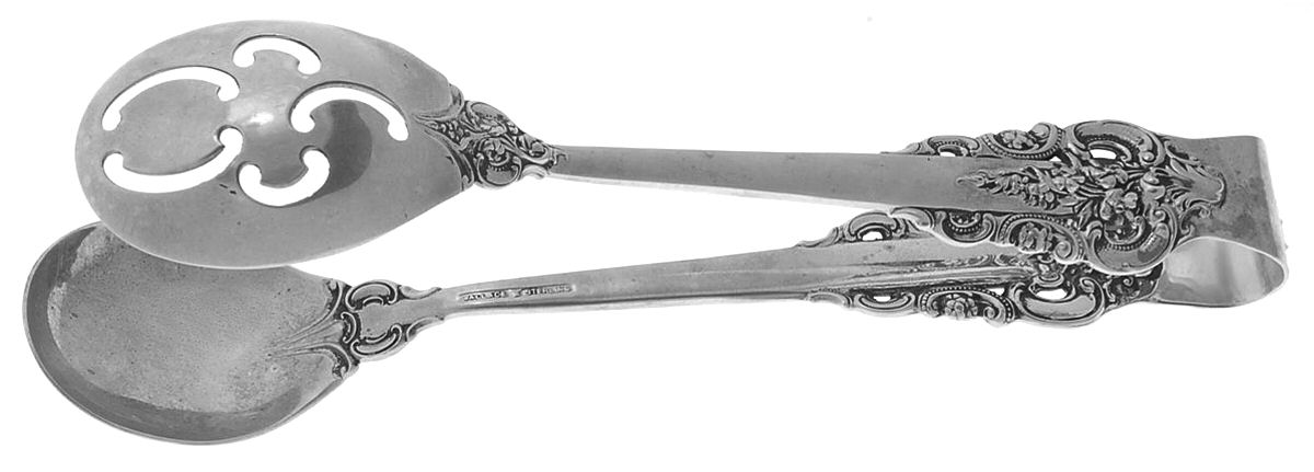 Grande Baroque (Sterling, 1941) Serving Tongs with Bowl Tips by Wallace Silver-1