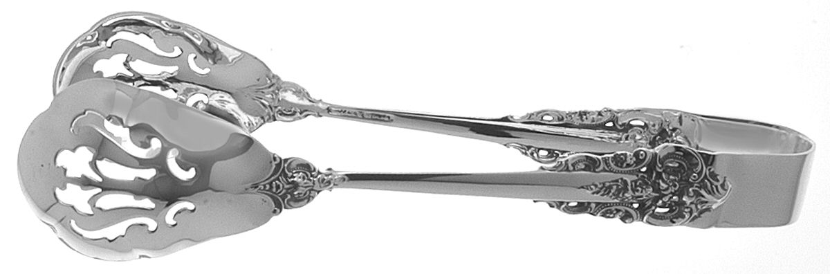 Grande Baroque (Sterling, 1941) Large Ice Serving Tongs with Bowl Tips by Wallace Silver-1