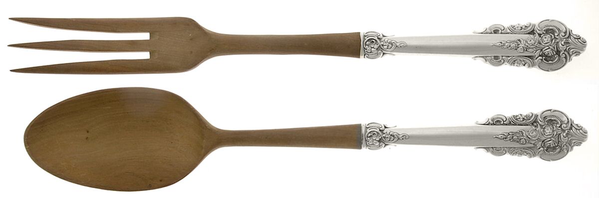 Grande Baroque (Sterling, 1941) Wooden Bowl 2-Piece Salad Set by Wallace Silver-1