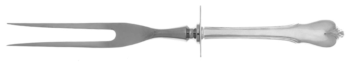 Grand Colonial (Sterling, 1942, No Monos) Large Stainless Prong Carving Fork W/Sterling Guar by Wallace Silver-1