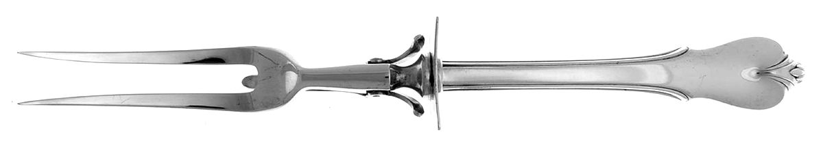 Grand Colonial (Sterling, 1942, No Monos) Lg Carving/Roast Fork-Stn Prong w/Sterling Guard by Wallace Silver-1