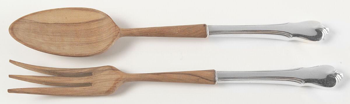 Grand Colonial (Sterling, 1942, No Monos) Wooden Bowl 2-Piece Salad Set by Wallace Silver-1